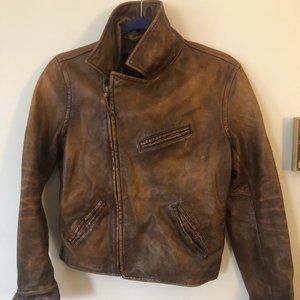 Excellent Condition Vintage Rugby Ralph Lauren Brown Leather Jacket, Size Small